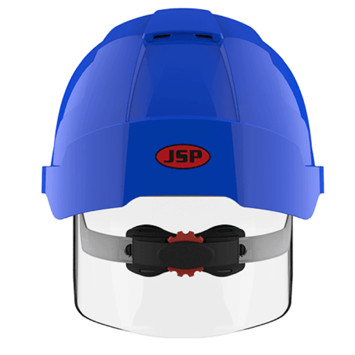 Kask ochronny JSP EVO® VISTAshield ™ – niebieski, wersja wentylowana AMD170-006-F00